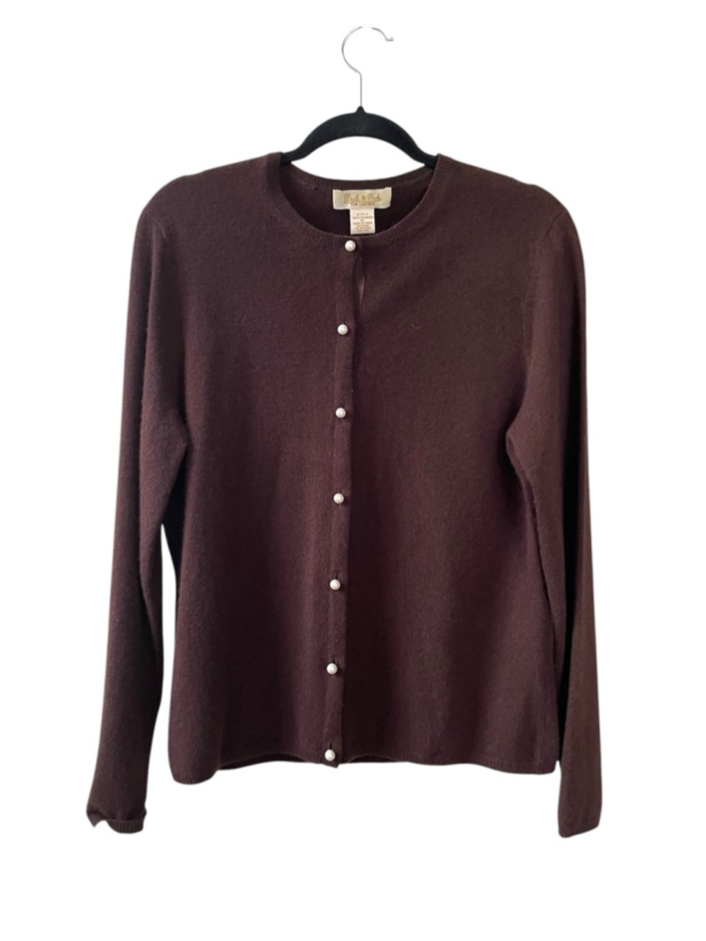 Peck & Peck Pure Cashmere 2-Ply Crewneck Cardigan Sweater Chocolate Brown XL